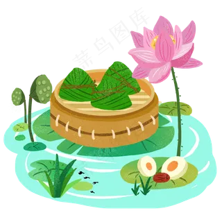 端午节绿色扁平风元素粽子PNG
