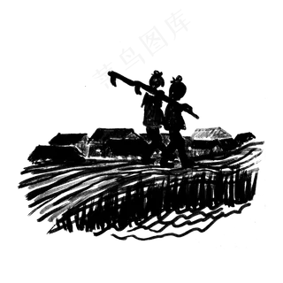 中国风水墨黑白种地古代人电商广