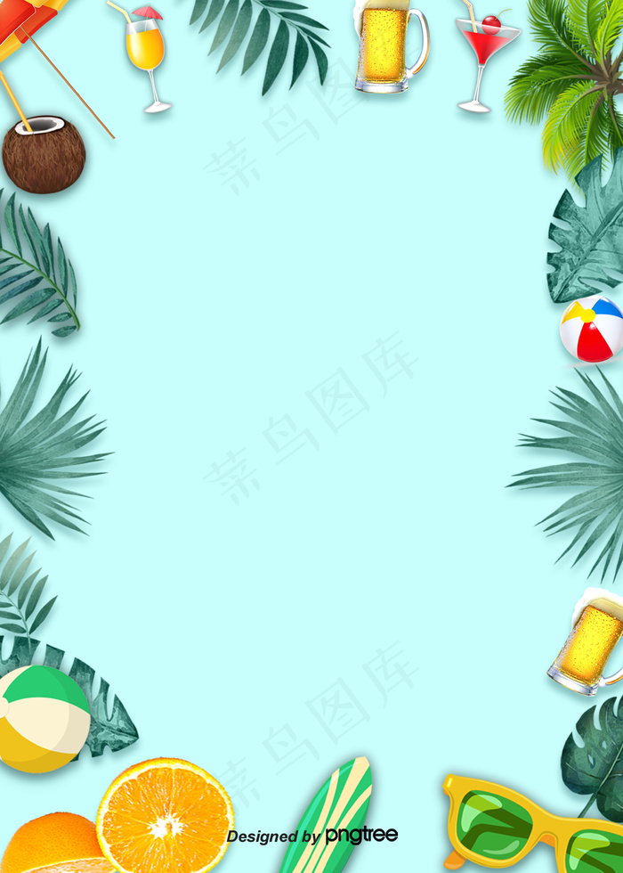 夏季剪纸蓝色清爽背景