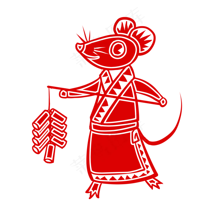 鼠年剪纸风放鞭炮老鼠,免抠元素(2000X2000(DPI:300))psd模版下载