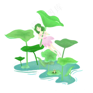 夏天举荷花伞的仙子