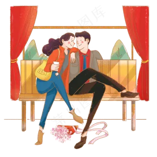 情人节情侣约会手绘插图