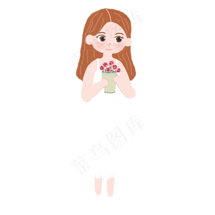 穿白色连衣裙抱着花的小女生