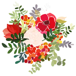 七夕红色花朵绿植树叶装饰花束