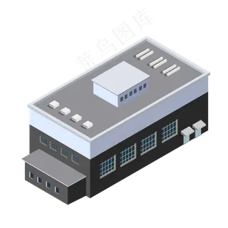 2.5D风格工厂厂房元素,免抠元素