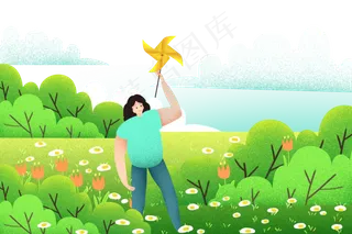 春天郊游温暖原野春花装饰底框