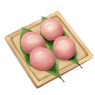 清明节食物一盘粉色青团,免抠元素