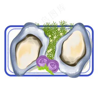 卡通手绘海鲜美食美味贝壳之盘装