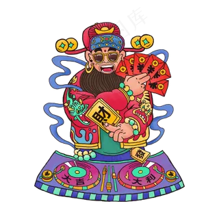 传统神仙财神春节潮牌打碟酷红包,免抠元素
