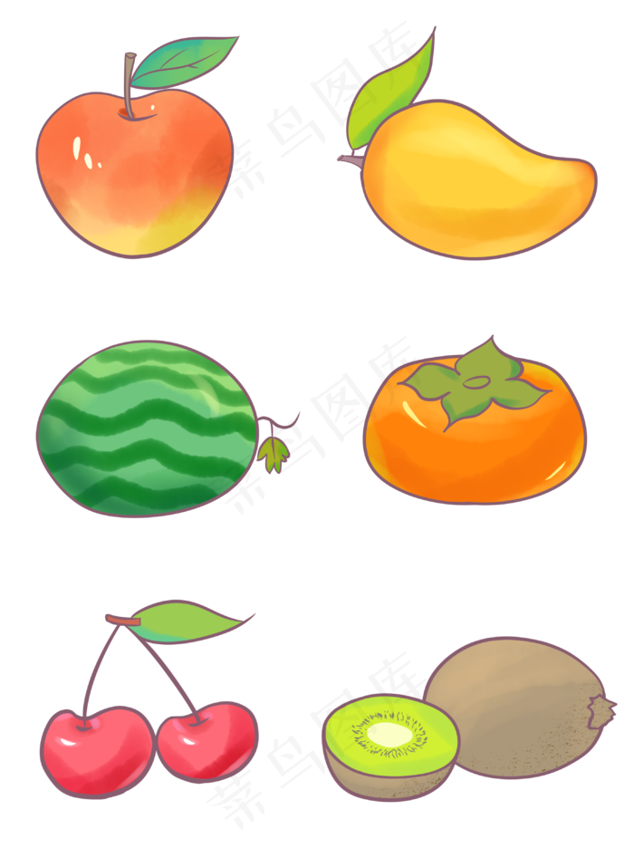 商用手绘手账水彩缤纷水果装饰设