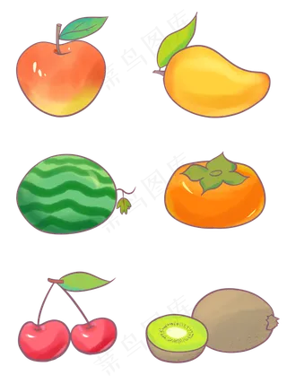 商用手绘手账水彩缤纷水果装饰设