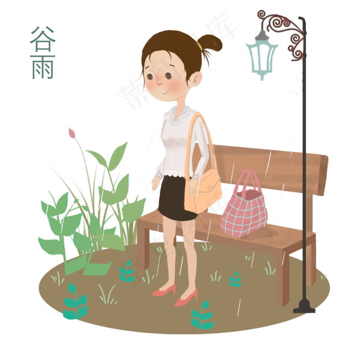 谷雨淋雨的小女孩(2500X2500(DPI:300))psd模版下载