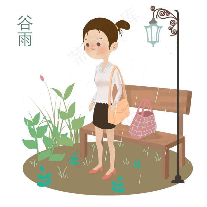 谷雨淋雨的小女孩(2500X2500(DPI:300))psd模版下载