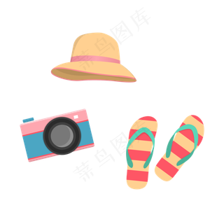 夏季暑假扁平手绘素材矢量