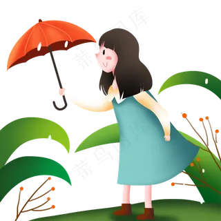 谷雨拿着雨伞的小女孩