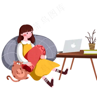 宅生活看电影的小女孩,免抠元素