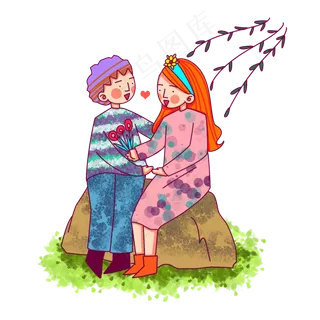 卡通风格春日情侣踏青出游