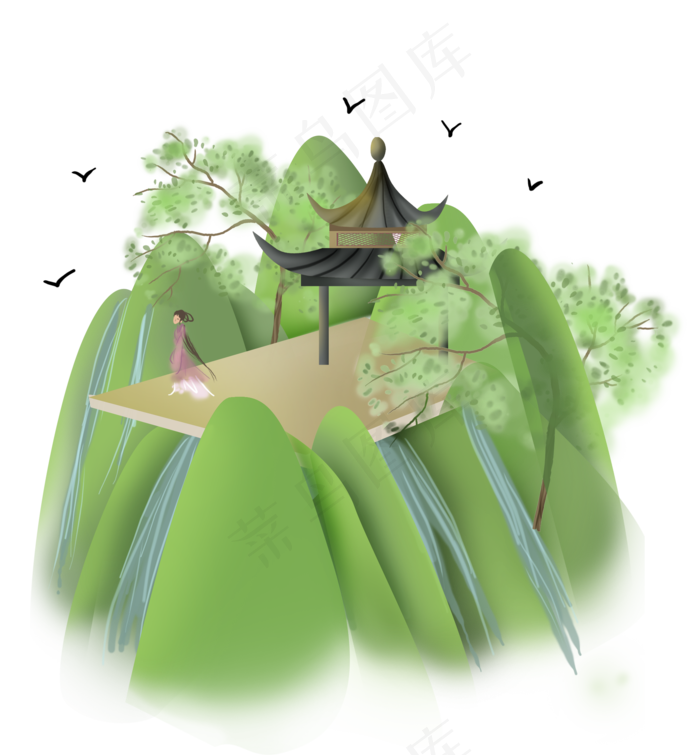 中国风春天登山,免抠元素