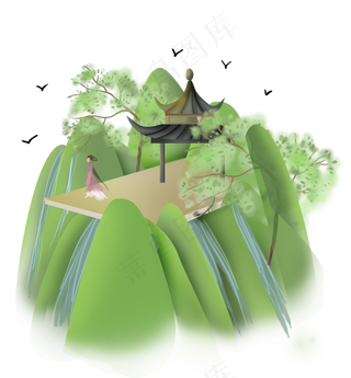 中国风春天登山,免抠元素