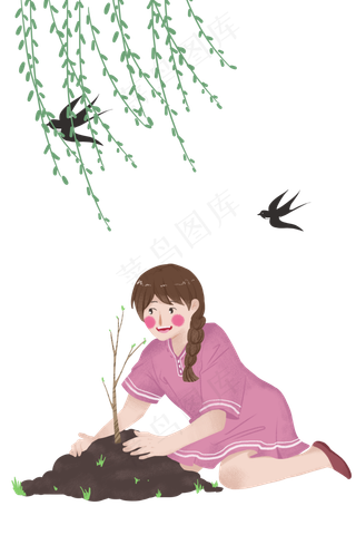 清明节植树的小女孩