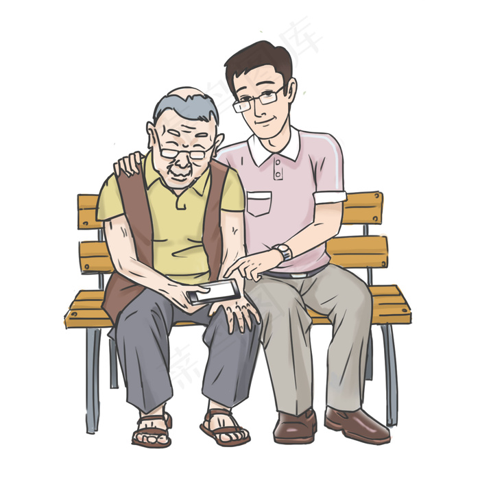 儿子教老父亲玩手机,免抠元素
