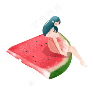 大暑女孩坐在清凉的西瓜上面PNG