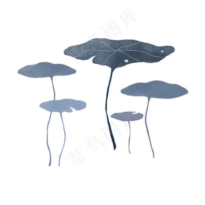 水墨荷叶植物插图(3000X3000(DPI:299))psd模版下载
