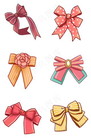 暖色系卡通蝴蝶结组图PNG免抠