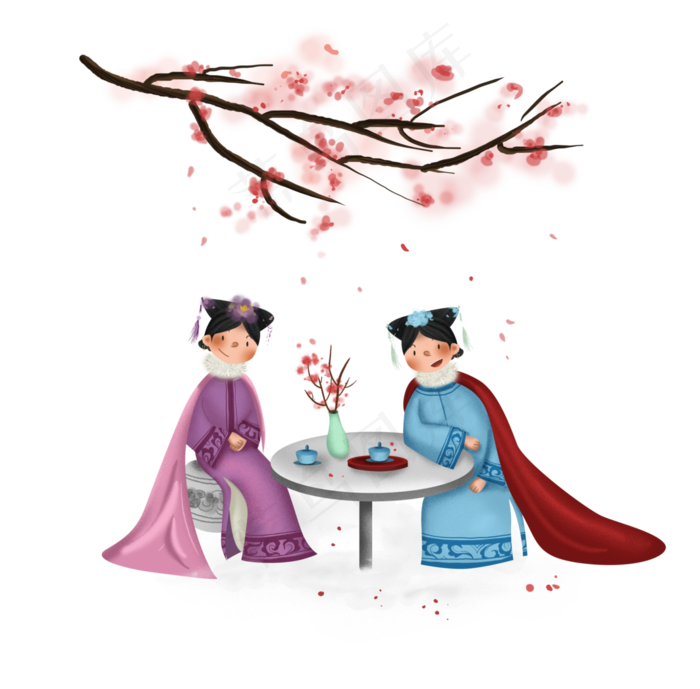 中国风梅花树下的清宫皇妃,免抠元素