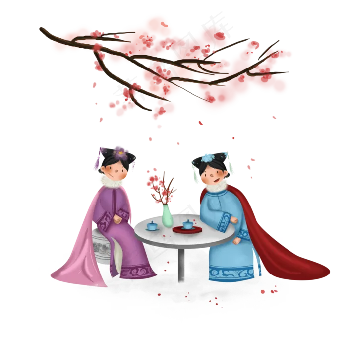 中国风梅花树下的清宫皇妃,免抠元素(3543*3486px 300 dpi )psd模版下载