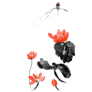 水墨中国风荷花喜鹊元素