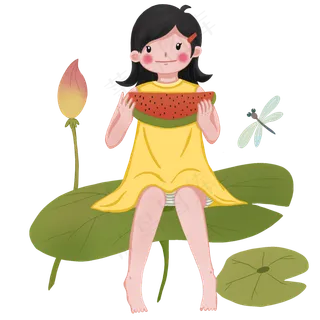 立夏吃西瓜的小女孩