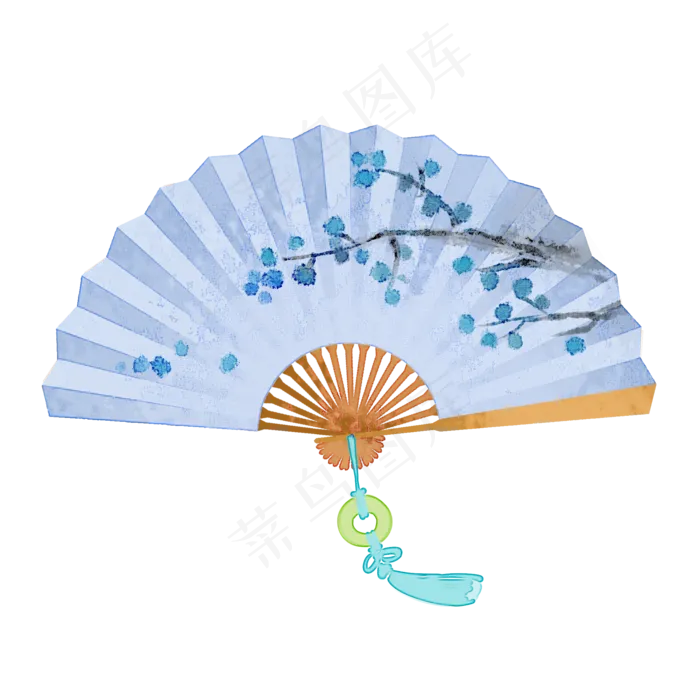 宣纸折扇中式风格水墨PNG素材,免抠元素