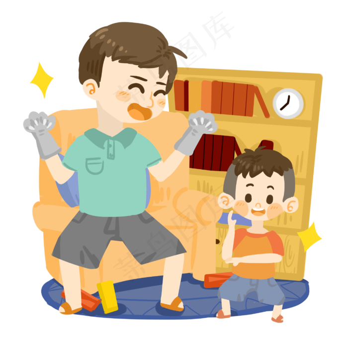 父亲节卡通父亲与孩子角色扮演P