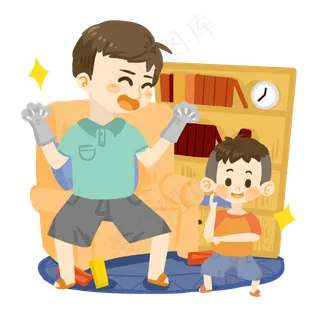 父亲节卡通父亲与孩子角色扮演P