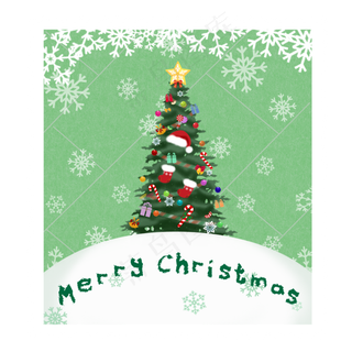 手绘圣诞节邮票圣诞树雪花绿色贴,免抠元素