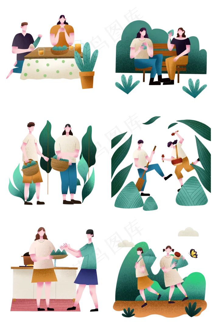 扁平肌理风端午人物合集(2000X3020(DPI:300))psd模版下载