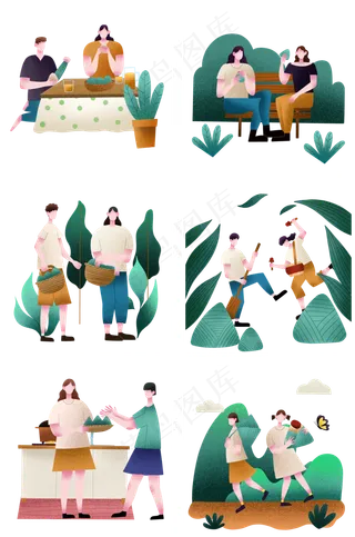 扁平肌理风端午人物合集