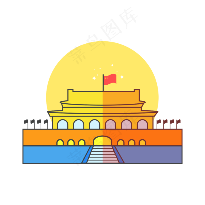 扁平风浅色北京*广场元素(4267*4267px 300 dpi )ai矢量模版下载