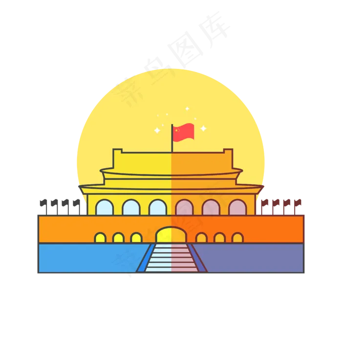 扁平风浅色北京*广场元素(4267*4267px 300 dpi )ai矢量模版下载