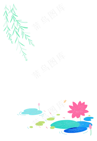 清新夏天荷花风景边框
