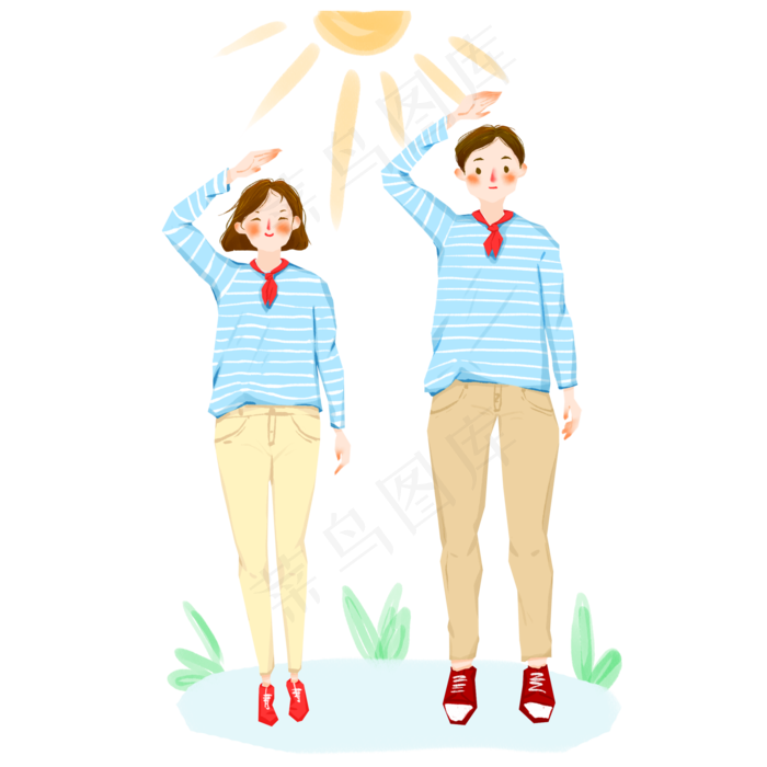 敬礼的青少年男女