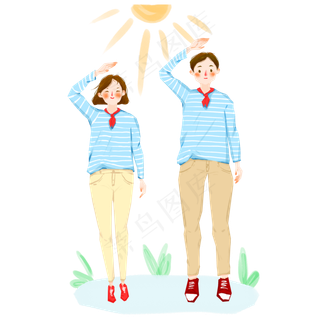 敬礼的青少年男女