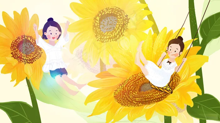 六月你好太阳花中玩耍女孩(2880X1620(DPI:300))psd模版下载
