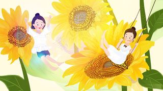 六月你好太阳花中玩耍女孩