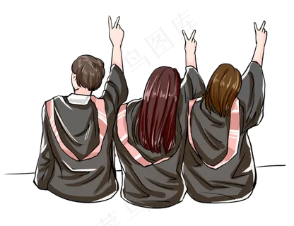 手绘毕业照背影