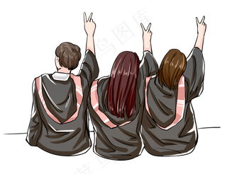 手绘毕业照背影