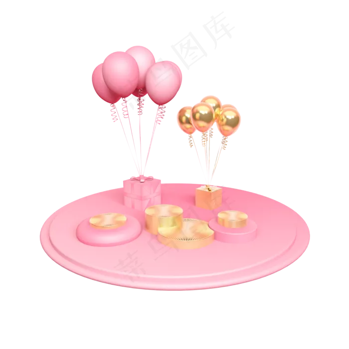 立体气球礼物舞台,免抠元素(2000*2000px 300 dpi )psd模版下载