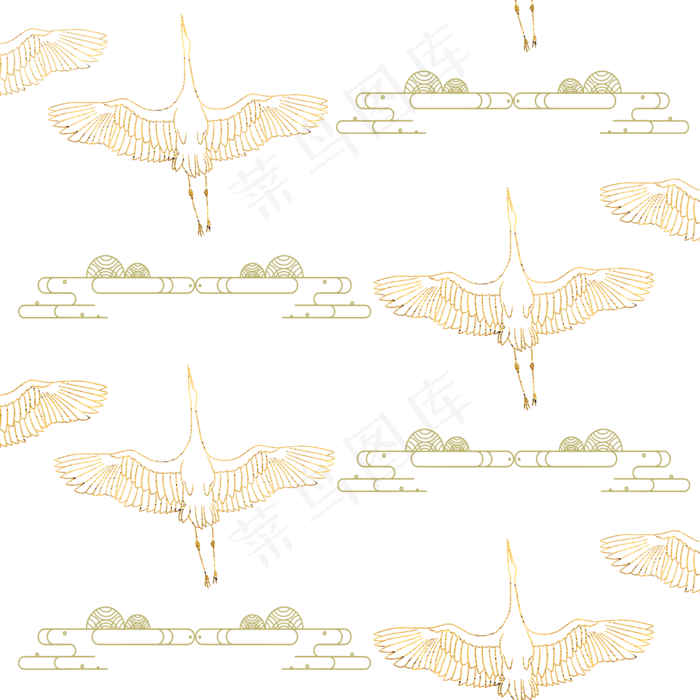 中国风仙鹤金色祥云装饰底纹,免抠元素