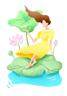 荷叶上长发女孩
